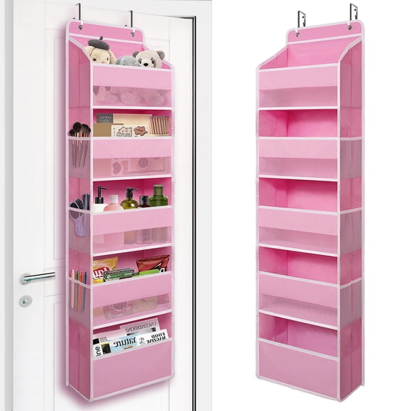 Organizador para colocar sobre la puerta TYMENSH con 5 bolsillos grandes, color rosa