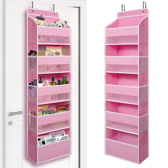 Organizador para colocar sobre la puerta TYMENSH con 5 bolsillos grandes, color rosa