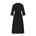 thumbnail image 5 of Meichang Cotton Linen Dresses for Women Solid Lapel Button Midi Dresses 3/4 Sleeve Tie Waist A Line Dresses Flowy Pleated Casual Dresses Black XXL, 5 of 6