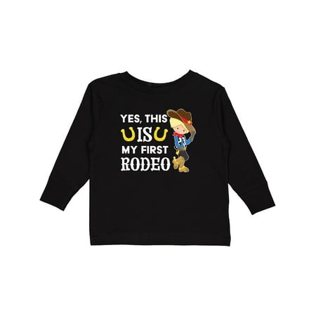 

Inktastic Yes This is My First Rodeo- Cowboy in Hat and Boots Boys Long Sleeve Toddler T-Shirt