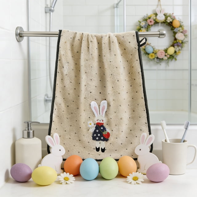 Uuiauoio Cute Bunny Rabbit Hand Towels for Bathroom Set of 1, Funny Rabbit Nursery Decor Dish Tea Towels, Easter Bunny Lovers Gifts Hand Towel for Toilet Washroom Kitchen Decor
