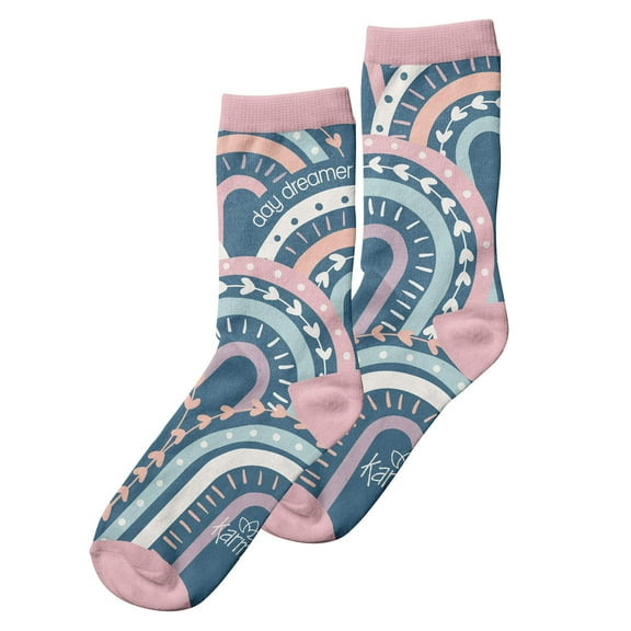 Karma Rainbow Pink Crew Socks - Cute and Funny Socks for Women - Bright and Colorful Designs - One Size Fits Most - Rainbow Pink