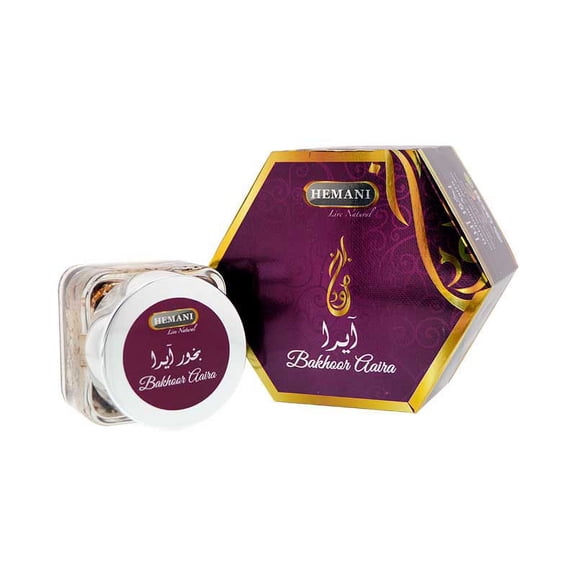 Hemani Bakhour Aaira - 60g - Authentic Arabic BAKHOUR Incense - Aromatherapy - Perfect for Prayer, Namaaz, Ceremony, Meditation, Relaxation, Religion - Great as a Gift & for Home Use