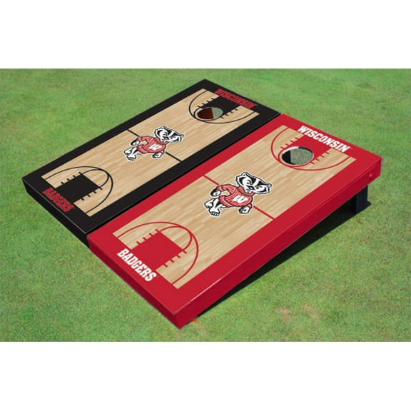 University of Wisconsin "Bucky" Alternating Basketball Court Custom Cornhole Board
