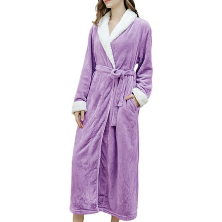 

Long Robe Warm Keeping Full Length Bathrobe Winter Casual Warm Nightgown Skin-friendly Sleepwear Elastic Clothing