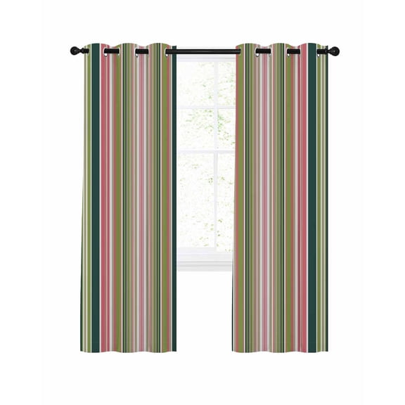 Colorful Striped Blackout Curtains, Light Blocking Print Window Curtains, Sage Green Pink White Vertical Lines Thermal Insulated Window Drapes for Living Room Kitchen Cafe 2 Panels, 84"W x 84"L