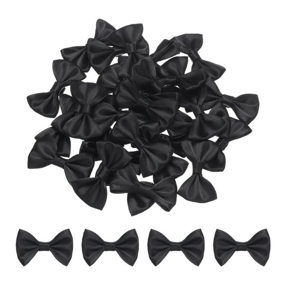 Uxcell 30pcs Black Bow Ties 1.5"x1" Mini Bowknot for Crafting Little Satin Bows