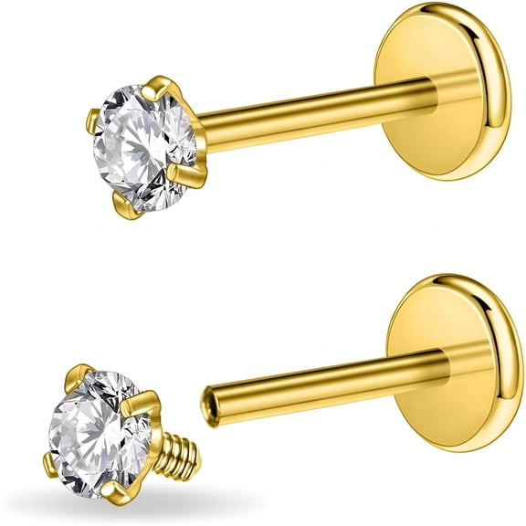 DESIGNICE 16g/18g Surgical Steel Internal Thread CZ Stud Piercing Jewelry for Tragus/Nose//Conch/Medusa/Lip/Labret - Tragus Cartilage Earring for Women Men 2PCS
