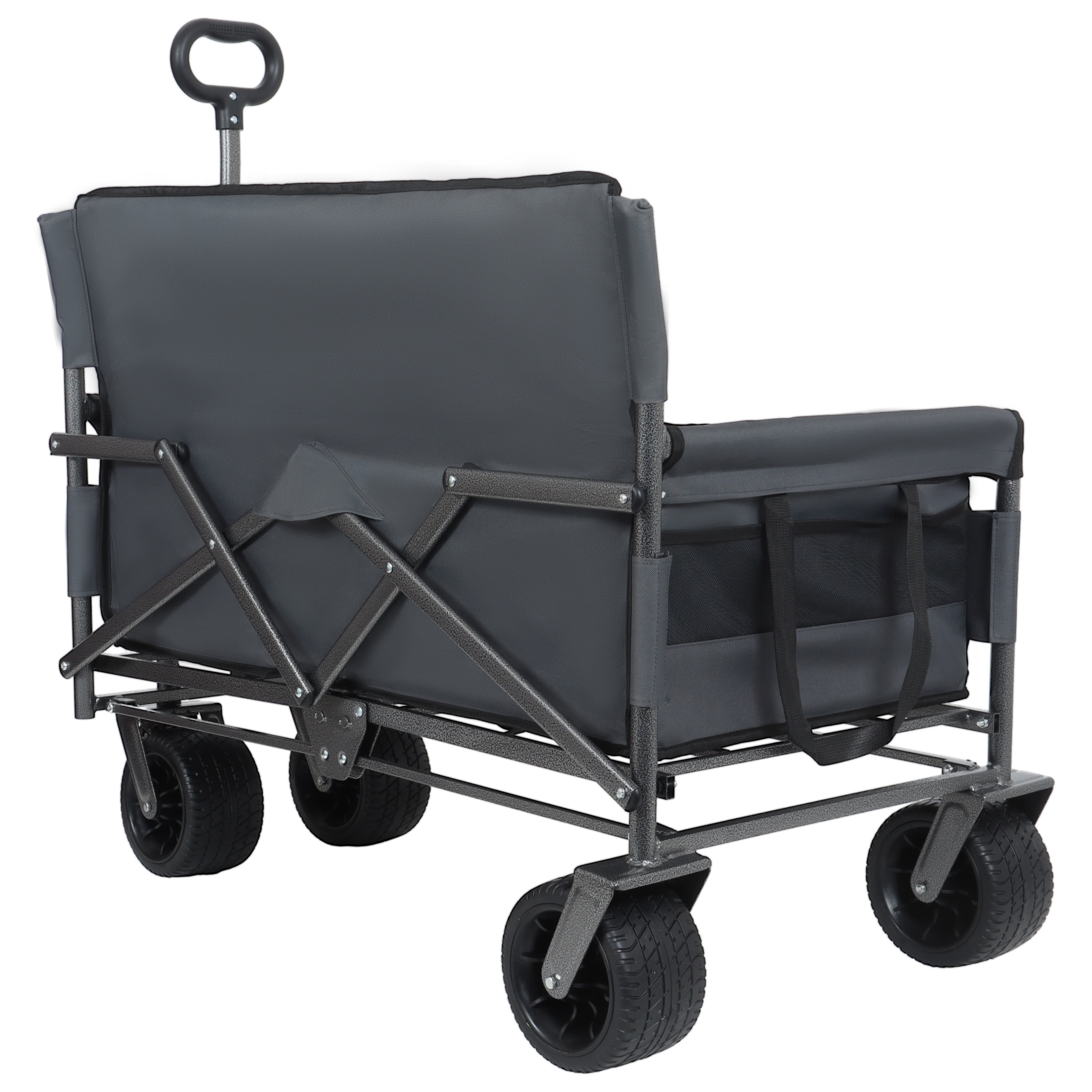 3-in-1 Convertible Folding Wagon Cart with Bench Seat, 500lbs Heavy-Duty, 180L Capacity, All-Terrain Wheels, Ultra-Compact Fold, Gray for Camping/Beach/Sports/Garden