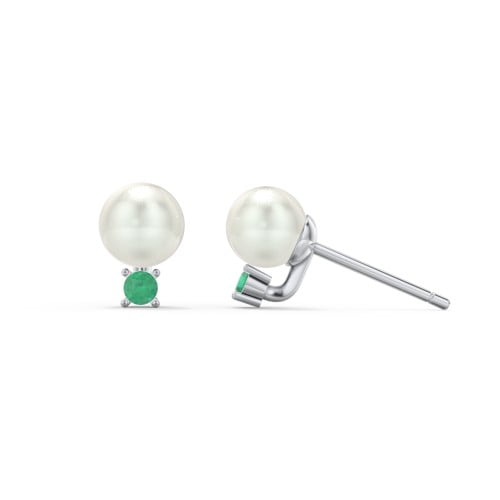 Boucles d'Oreilles Clous en Perles d'Eau Douce avec Pierre de Naissance