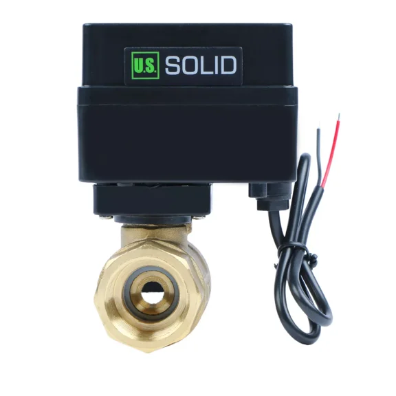 U. S. Solid Motorized Ball Valve with 3 Signal Lights, 3/4 inch, Brass, Normally Closed, Black Casing