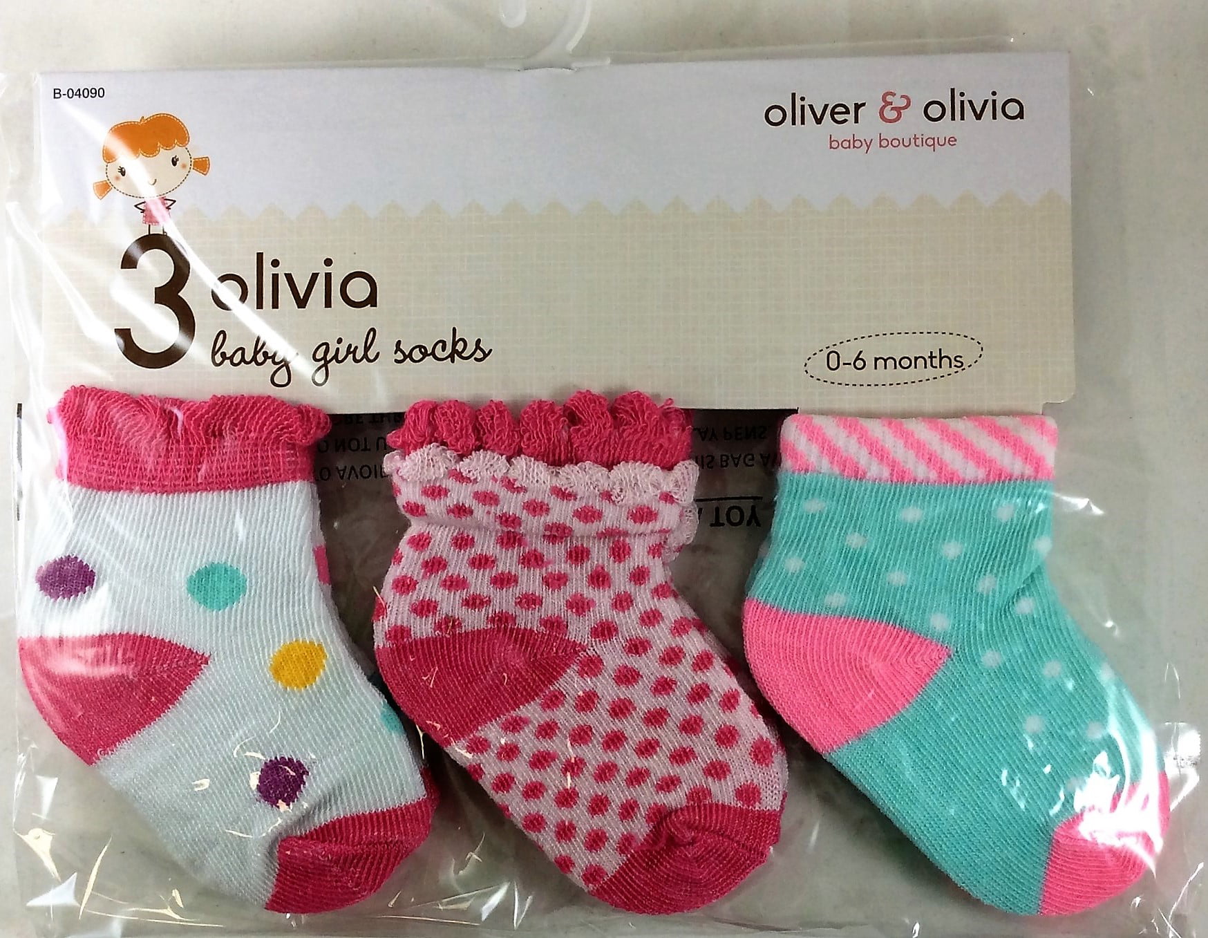 3 Pair Pack Baby Girl's Rich Cotton socks 0-6 months Multicolour 6 Designs 