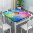 thumbnail image 3 of Rainbow Tie Dye Cloud Square Fitted Tablecloth with Elastic Edge,Square Table Cover,Washable Elastic Table Cover for Home Kitchen Party Decor 36"x36", 3 of 6