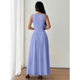 thumbnail image 2 of Petite Womens Blue Solid Square Neck Ruched Flared Maxi Dress For Spring Summer, 2 of 7