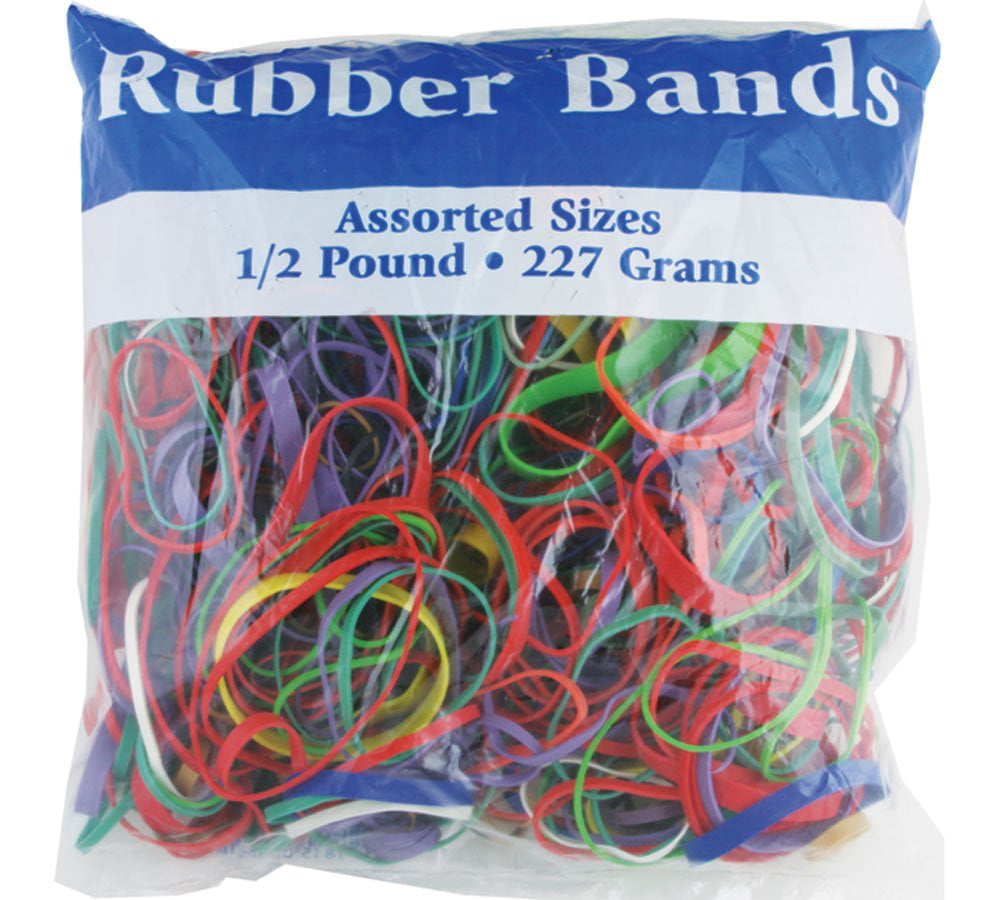 Pack of 6 227g/0.5 lbs. BAZIC Assorted Rubber Bands Multi Color 