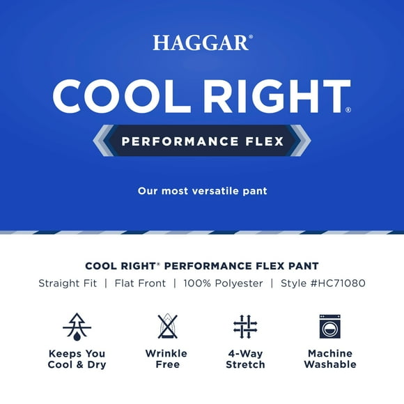 Haggar Men's Cool Right Performance Flex Solid Straight Fit Flat Front Pant