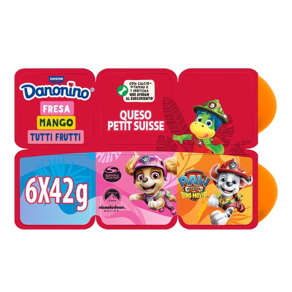 Queso petit suisse Danonino sabor fresa, mango y tutti frutti 6 pzas de 42 g c/u