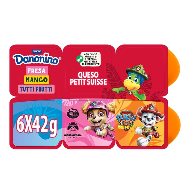 Queso petit suisse Danonino sabor fresa, mango y tutti frutti 6 pzas de 42 g c/u