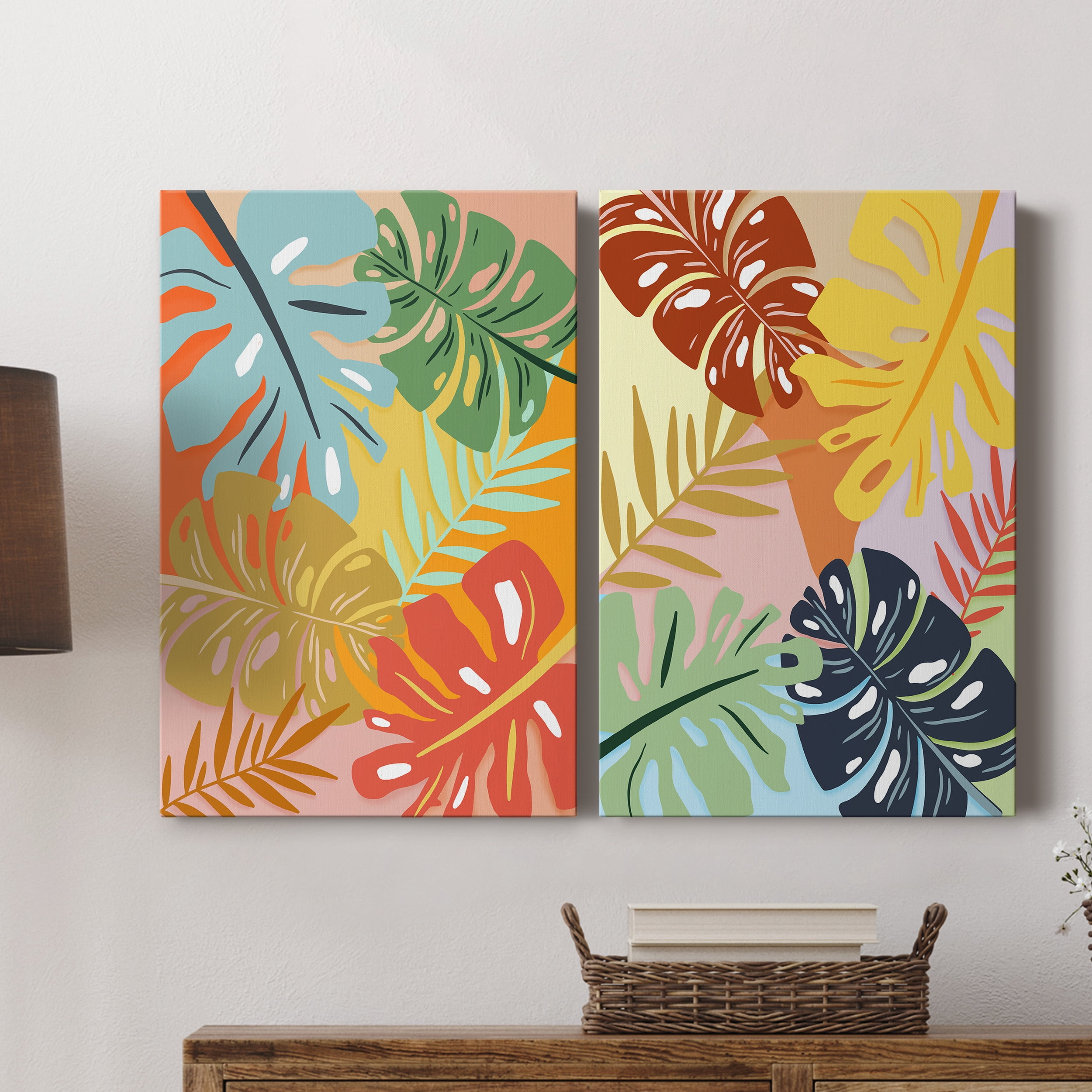 Tropical Foliage I Premium Gallery Wrapped Canvas - Ready to Hang - Set of 2 - 40 x 60 Each