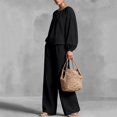 thumbnail image 5 of Mifsaly 2 Piece Linen Set for Women Crewneck Balloon Sleeve Tops and Lounge Trousers Trendy Going Out Travel Airport Vacation Matching Outfits, 5 of 6