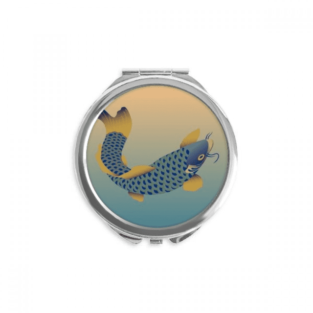 Miroir Compact à Main Bleu Poisson Culture Peinture Rond Portable de Poche en Verre