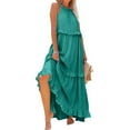 thumbnail image 2 of Mohiass Solid Color Halter Ruffle Maxi Dress for Women Sleeveless Casual 2024 Ruched Long Dress Army Green S, 2 of 9