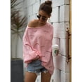 thumbnail image 4 of Women's Casual Loose Batwing Sleeve Hollow Out Knit Sweaters Tops, Pink, Small, 4 of 7