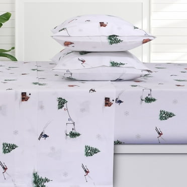 Azores Home 170-GSM Cotton Flannel Printed or Solid Extra Deep Pocket Sheet Set Aspen Full Flannel, Cotton