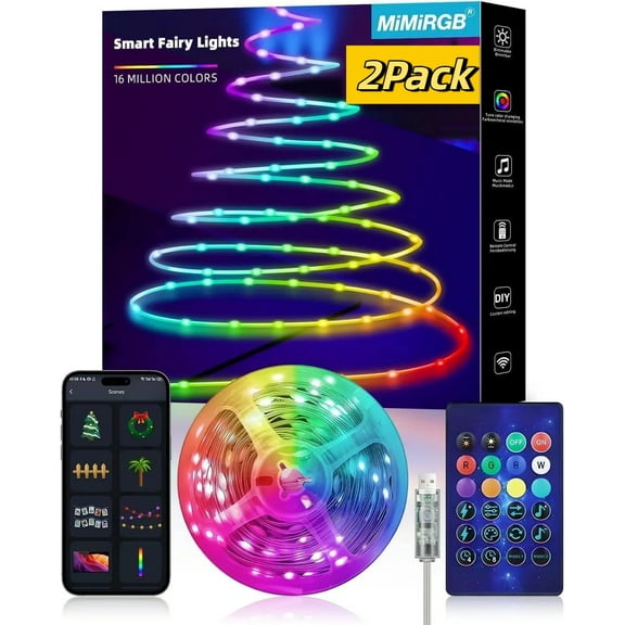 2PC 33ft Color Changing Fairy Lights with App Control, Bluetooth Smart String Lights with 12 Scenes & Music Sync, Perfect for Indoor Room Decor, Christmas Tree, Party & Holiday Lighting