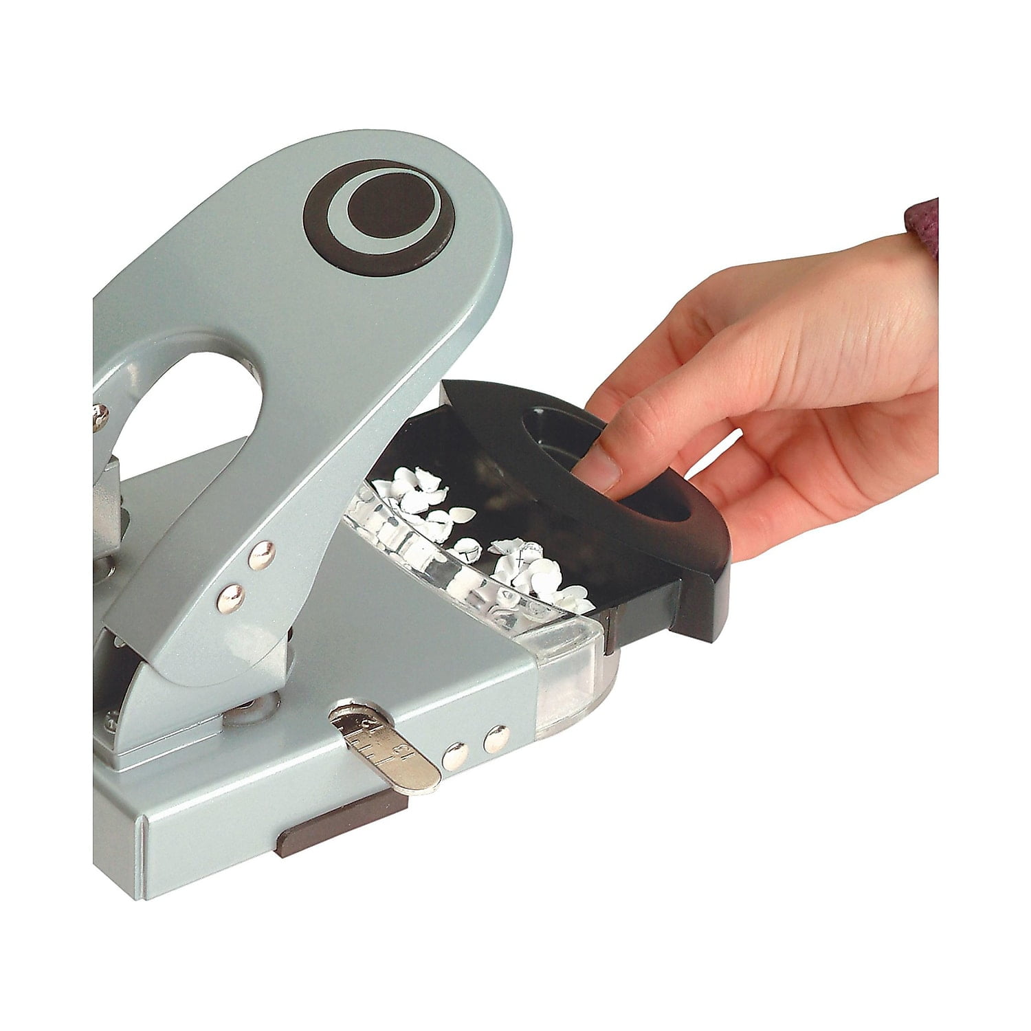 Officemate Deluxe 2-Hole Punch with Chip Drawer, 50 Sheet Capacity, Silver/Navy (90101)