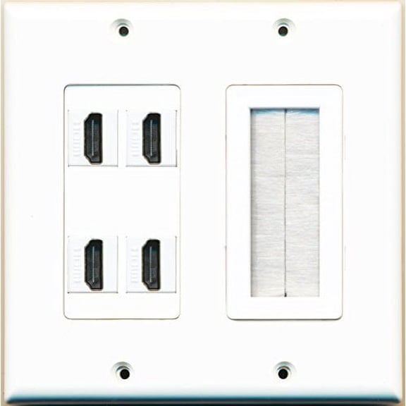 RiteAV - 4 Port HDMI   1 Brush Wall Plate Female White Decorative 2 Gang