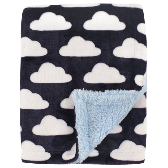 Manta Hudson Baby Plush Vison Sherpa Navy Clouds 76 x 102 cm