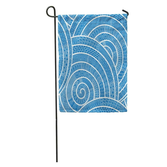 JSDART Blue Traditional Vintage Dark Fan Shaped Ornate Greek Patterns Meander Garden Flag Decorative Flag House Banner 28x40 inch