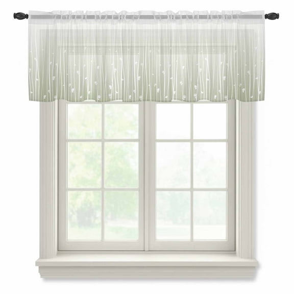 Sage Green Sheer Curtains Valances for Windows Floral Stripe Gradient Simple Branch Texture Chiffon Kitchen Valances for Cafe, Voile Window Treatments Curtains for Living Room Bedroom, 42"x18"