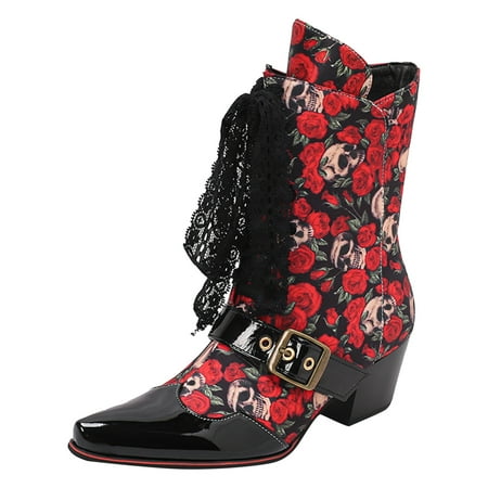 

DVKOVI Cowgirl Boots Cowgirl Boots Mid Calf Women Mid Calf Boots Fashion Vintage Pointed Thick Heels Comfortable and Casual Versatile Heel Boots for Women Red 37