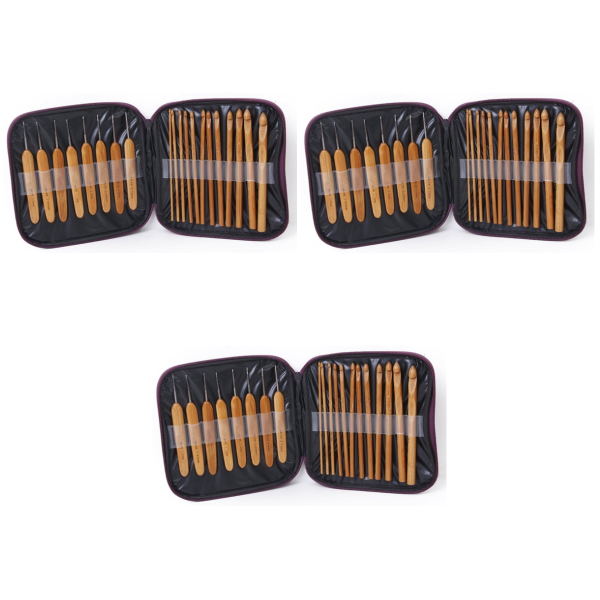 HOMEMAXS 60 pcs  Professional Bamboo Crochet Hooks Knitting Needles in Different Sizes with Purple PU Case