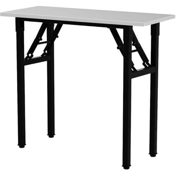 UTAH-White Folding Table, 32 inch Small Desk, Compact Computer Desk, Gaming Desk, Study Table, Wood Dressing Vanity with Metal Frame, for Bedroom, Livingroom, Office, White