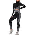 thumbnail image 1 of Chándal de entrenamiento para mujer Conjunto de 2 piezas Leggings de cintura alta y Top corto de manga larga Ropa deportiva de yoga con cremallera frontal M Negro-blanco Jormftte LRWJ007-8, 1 of 6