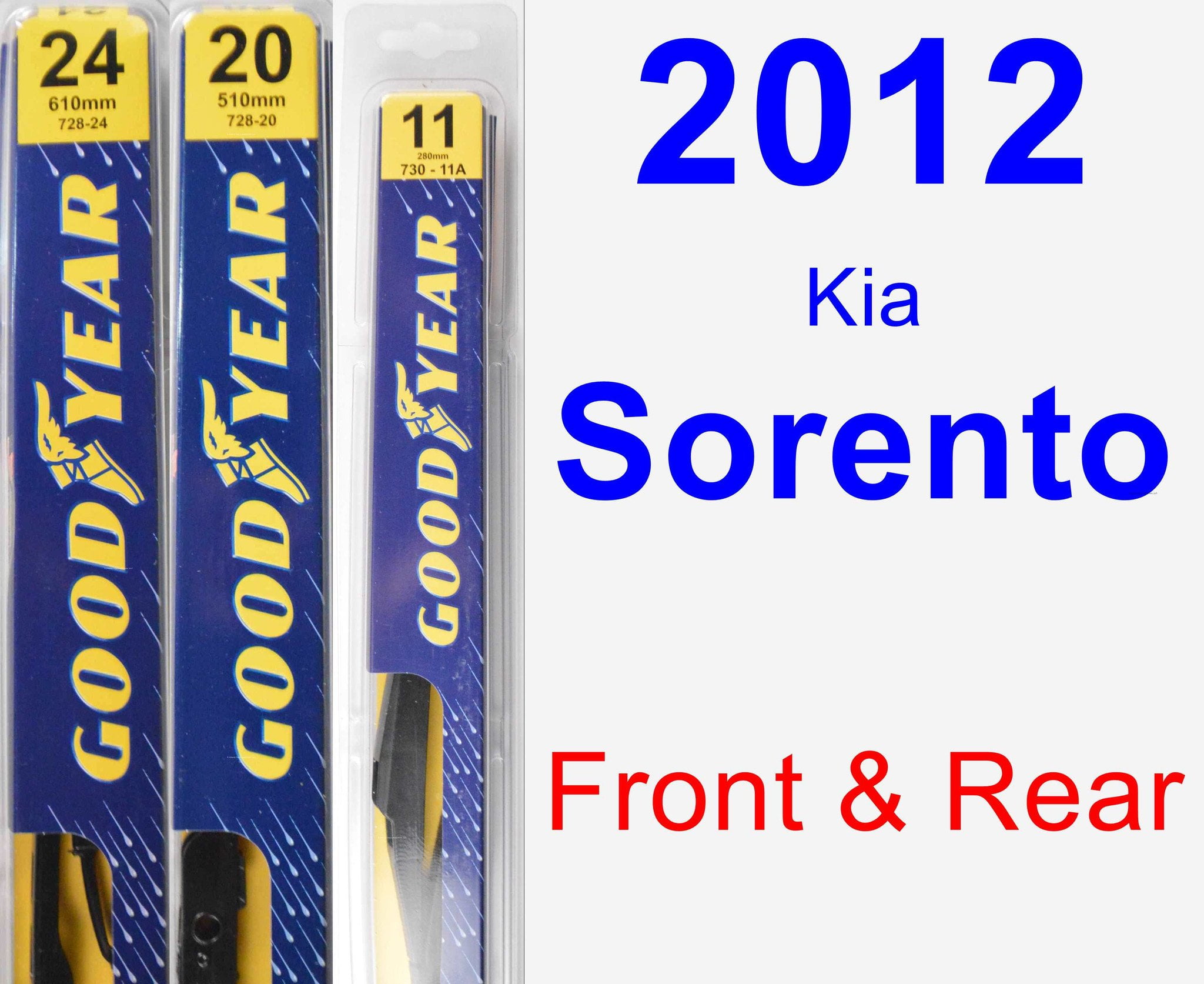 2012 Kia Sorento Wiper Blade Set/Kit (Front & Rear) (3 Blades) Rear 2012 Kia Sorento Wiper Blade Set/Kit (Front & Rear) (3 Blades) Rear