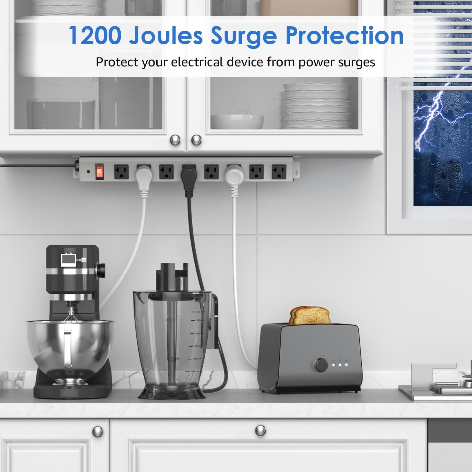 VILONG 20 Amp Heavy Duty Surge Protector Power Strip, 8 Outlets 2500W, 6ft 12AWG Cord, ETL Listed, Wall Mount for Cabinet, Kitchen Desktop