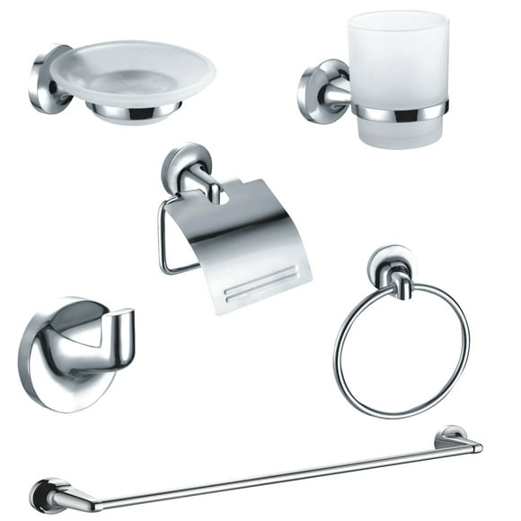 Juego De 6 Accesorios Para Baño ALFA Metálico Cromado Zinc Y Acero Inox
