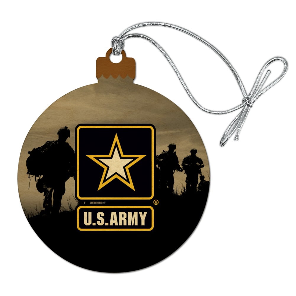 U.S. Army Logo with Soldier Silhouettes Wood Christmas Tree Holiday