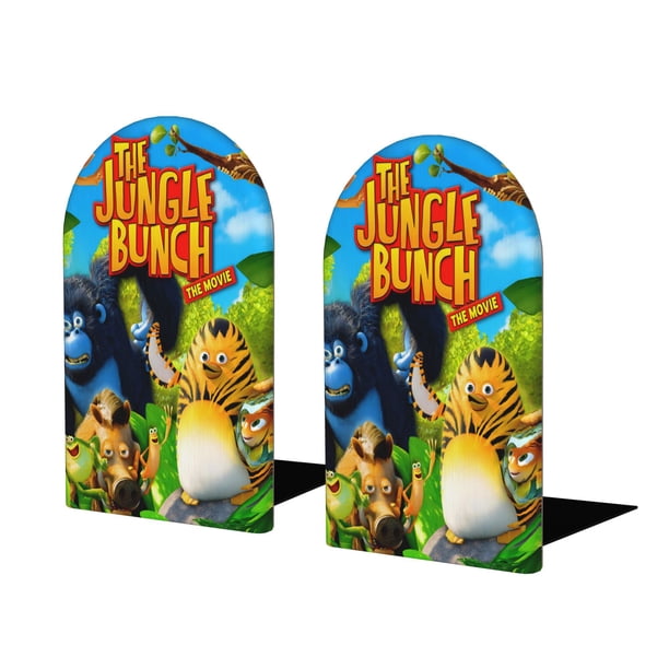 Pandilla en la Selva Sujetalibros decorativos temáticos, tope para estantería con base antideslizante, uso dual para hogar y oficina - 2 piezas
