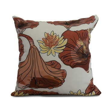 Simply Daisy, 20" x 20" Lotokoi, Floral Print Outdoor Pillow, Red Orange