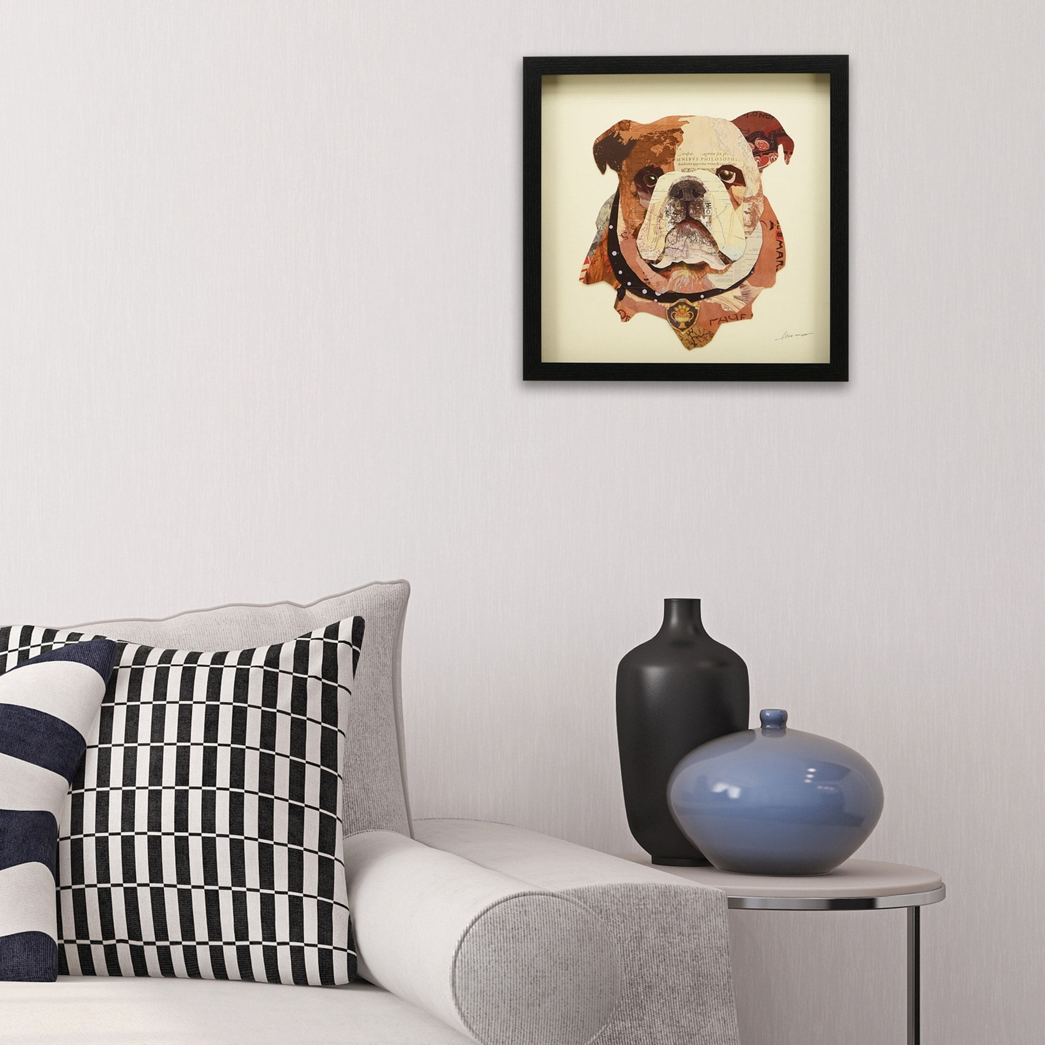 Empire Art Direct English Bulldog Pup Dimensional Collage Framed Graphic Art Under Glass Wall Art, 17" x 17" x 1.4", Ready to Hang