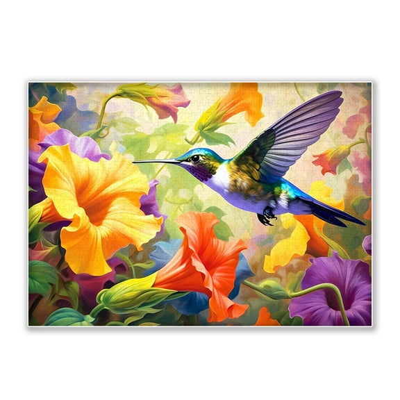 1000 Pieces of Hummingbirds in Flowers, Adult Puzzle, Intellectual Challenge, Stress Relief, as a Home Decoration, Birthday Party Family Adult Fun Puzzle. Size: 29.5 x 19.7 inches