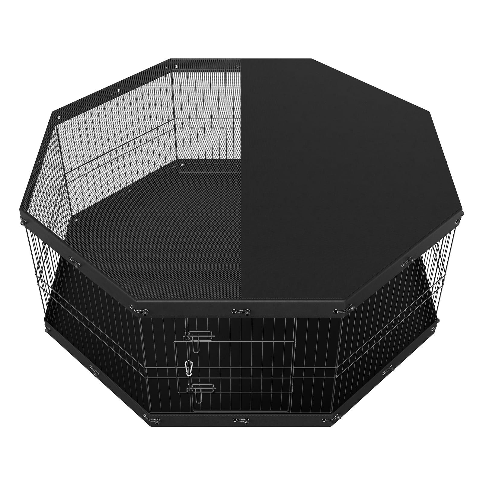 Dog Playpen, 8 Panels Foldable Metal Dog Exercise Pen with Top Cover and Bottom Pad, 24" H Pet Fence Puppy Crate Kennel, Indoor Outdoor Dog Pen for Small Medium Pets, for Camping, Yard
