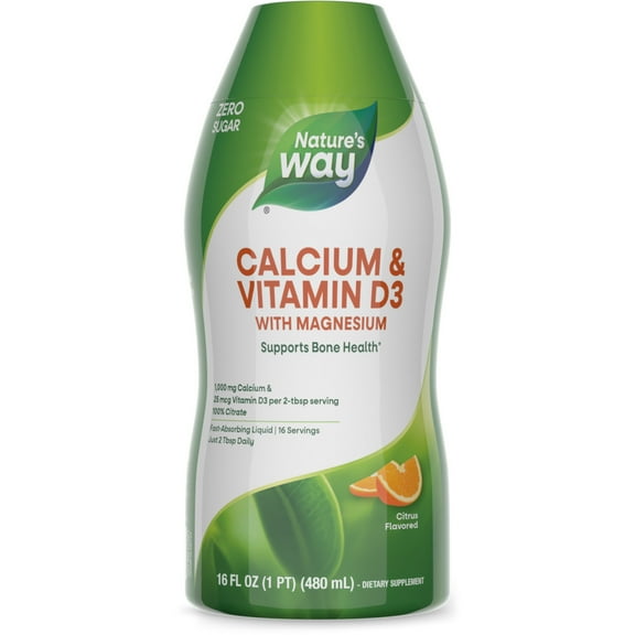 Nature's Way Calcium & Vitamin D3 with Magnesium Liquid, Bone Health*, Citrus Flavored, 16 fl oz