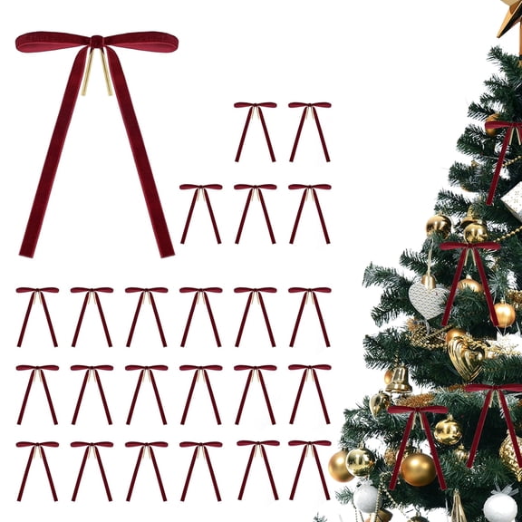 Miracliy 24‑Pack Wine Red Satin Ribbon Bows for Gift Wrapping, Hair Decor, Party Ornaments