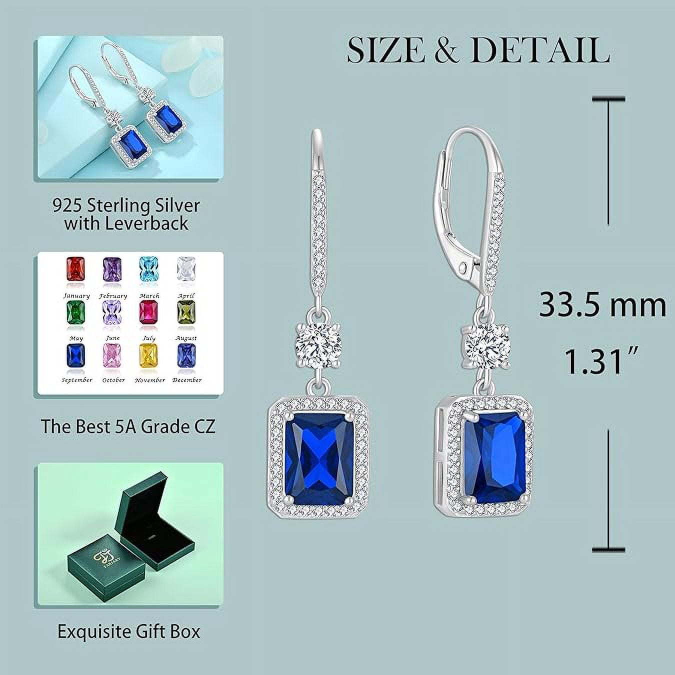 FJ Princess Cut Dangle Drop Earrings 925 Sterling Silver Leverback Square Citrine Halo Earrings November Birthstone Jewelry Gifts for Women